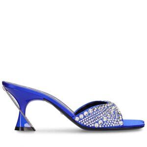 GUCCI Galactica Blue Satin Crystal Slide Sandals 65mm Size 37 NIB